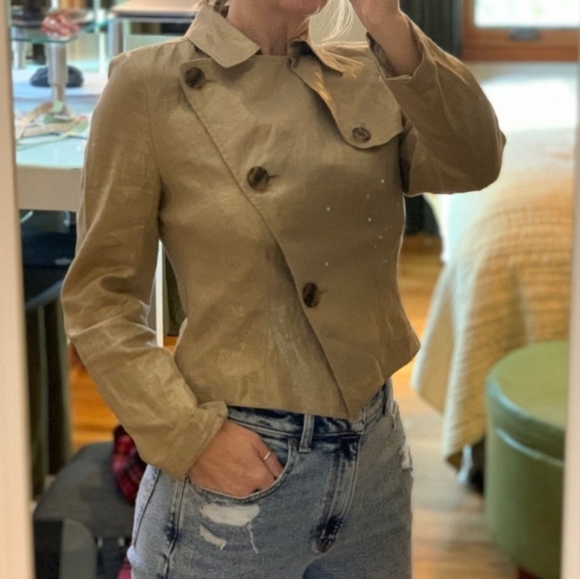 Alfani Jackets & Blazers - Alfani Linen Jacket Women's 16 Gold Metallic Motor Bike Boho Retro 90s Y2K